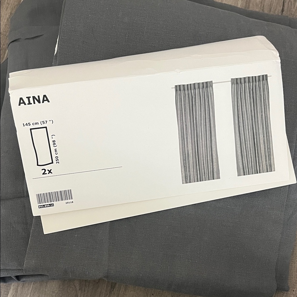 2 IKEA AINA GRAY LINEN Curtain Panels